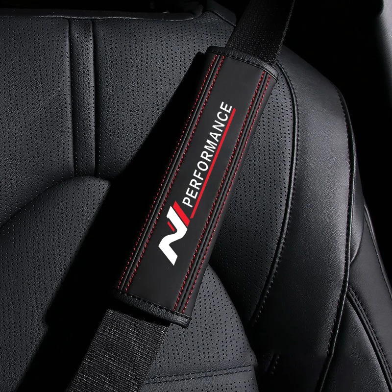 Color Name: SKY BLUE - Car Seat Belt Nappa Leather Safety Belt Shoulder Covers For Hyundai N Performance i30 i20 Elantra Tucson Kona Sonata Kona 2023