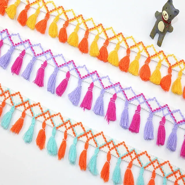Color: Antique Zinc - 1Yard Lace Ribbon Sewing Trim Tassel Trim Lace Fabric Sewing Fringe Sewing Lace Kintted Fabric Handmade DIY Craft Accessories