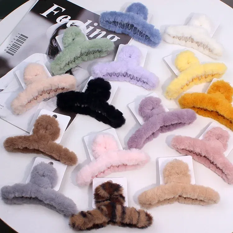 Color: plum - Advanced Sense Card Hair Clip Korea Autumn and Winter Hair Clip Sweet and Gentle Wind Back Hair Grab Plush Shark Clip