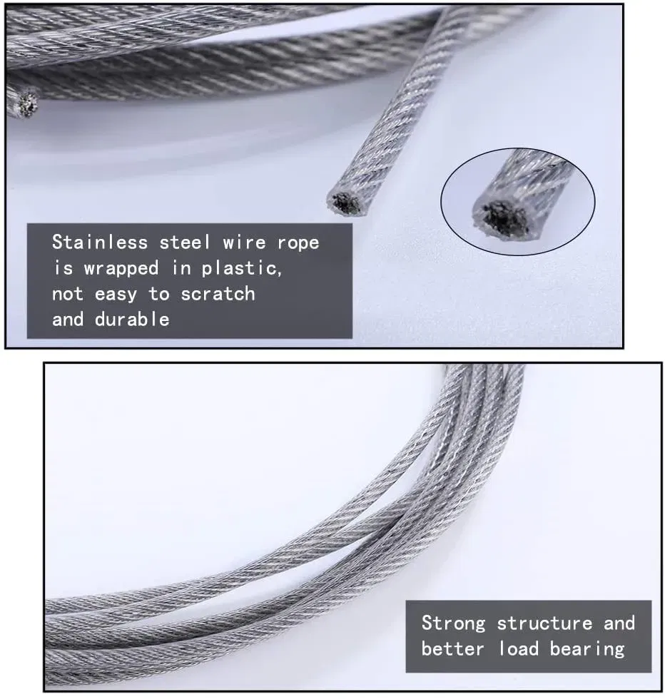 Diameter: 2mm - 1.5/2/3mm*50m Stainless Steel Wire Rope Resistant Strong Line PVC Coated Flexible Clothesline Kit