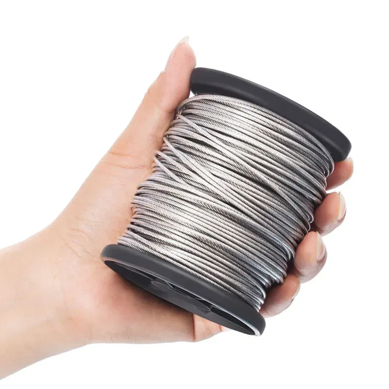 Diameter: 2mm - 1.5/2/3mm*50m Stainless Steel Wire Rope Resistant Strong Line PVC Coated Flexible Clothesline Kit