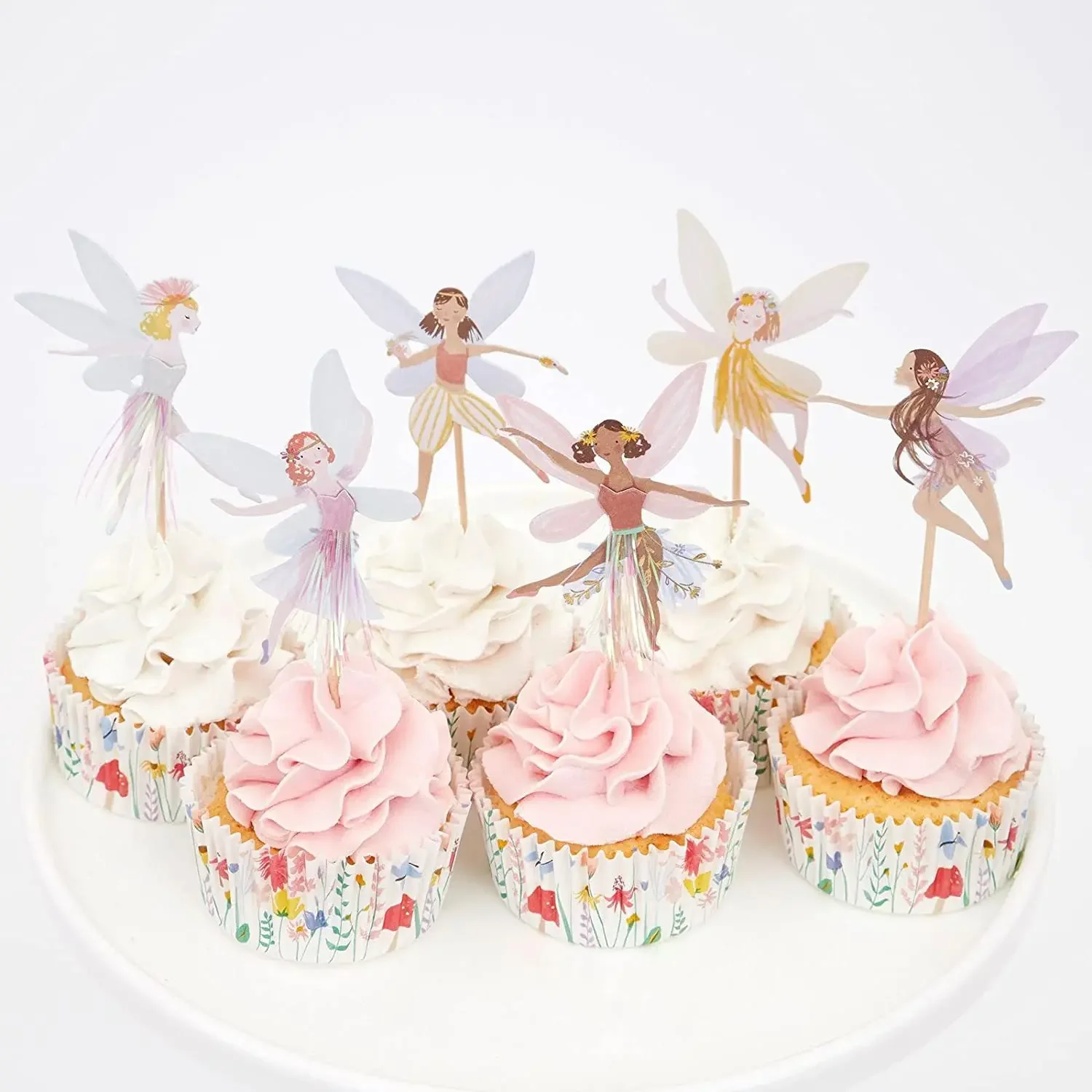 Color: light green - 12/24pcs Fairy Cake Topper Girl Birthday Party Cupcake Topper Fairy Theme Party Decoration Wing Angel Fairy Cake Topper