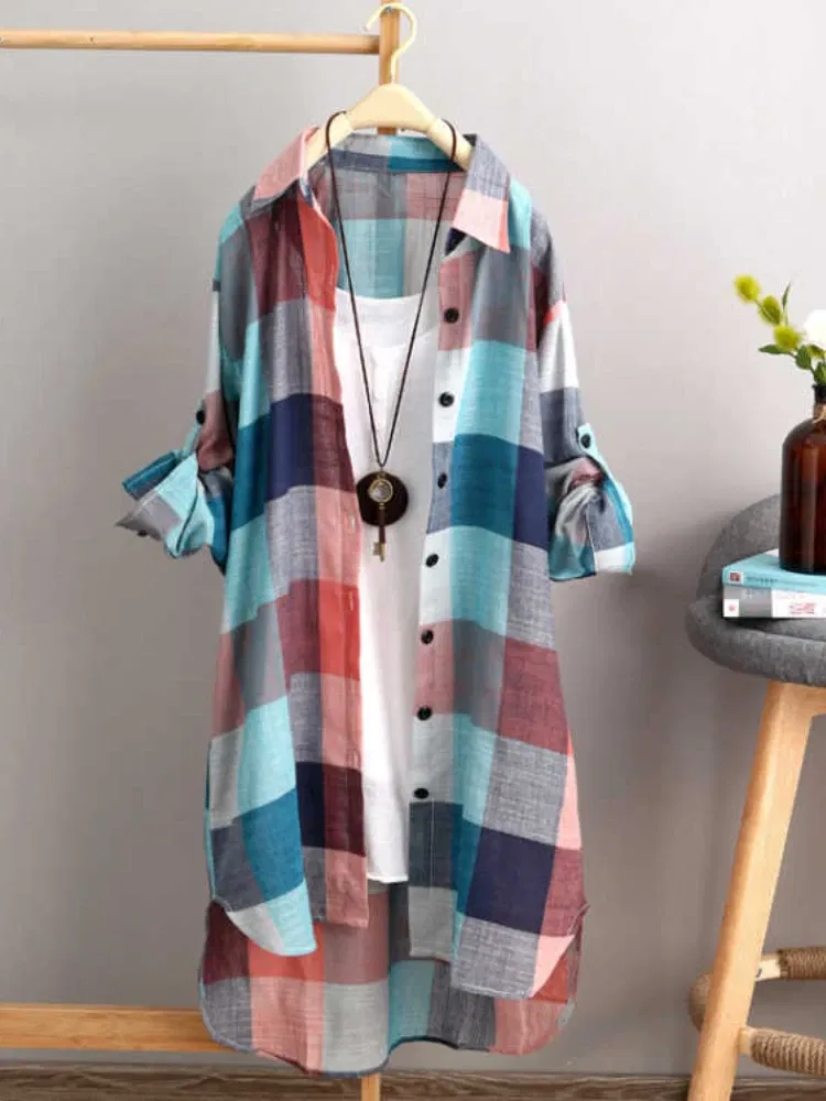 Color: black, Size: L - Women's Plaid Cotton Shirt Chic Women Blouse Elegant and Youth Women's Blouses New In External Clothes Korean Style