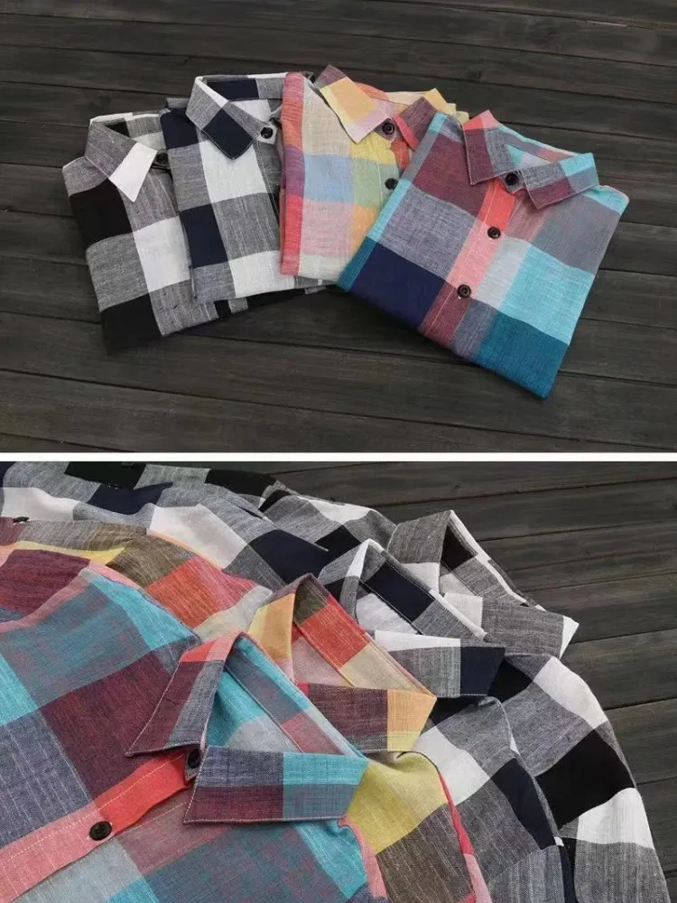 Color: black, Size: L - Women's Plaid Cotton Shirt Chic Women Blouse Elegant and Youth Women's Blouses New In External Clothes Korean Style