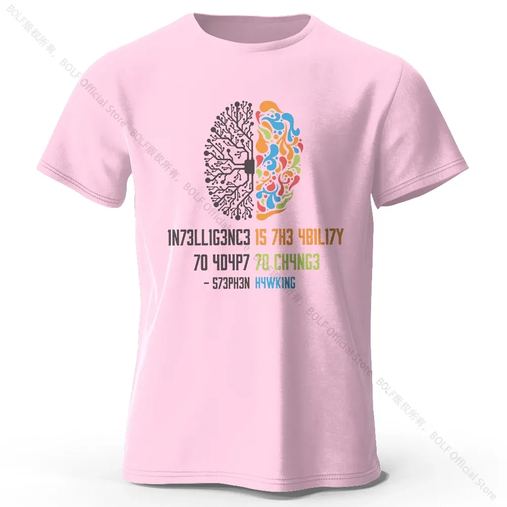 Color: Pink, Size: L - Funny Brain Power Printed 100% Cotton T-Shirt, Soft & Breathable Round Neck Short Sleeve Tee, Unisex Quirky Style