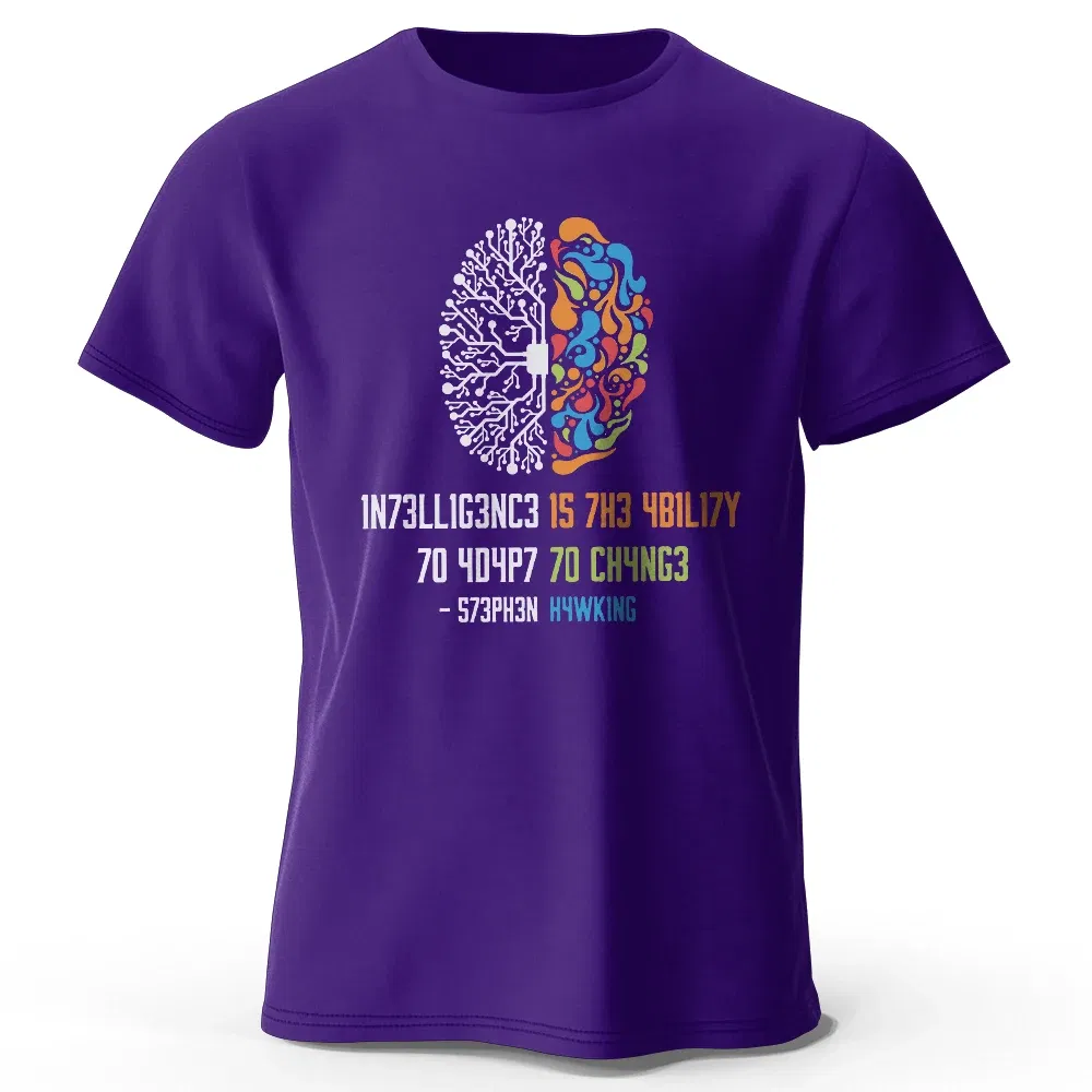 Color: Pink, Size: L - Funny Brain Power Printed 100% Cotton T-Shirt, Soft & Breathable Round Neck Short Sleeve Tee, Unisex Quirky Style