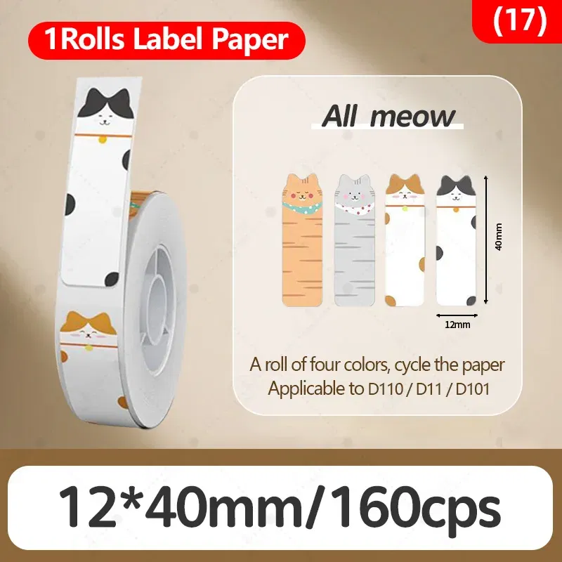 Color: RED - Niimbot D11/D101/D110 cute cartoon color thermal label sticker self-adhesive waterproof sticker mini portable printer