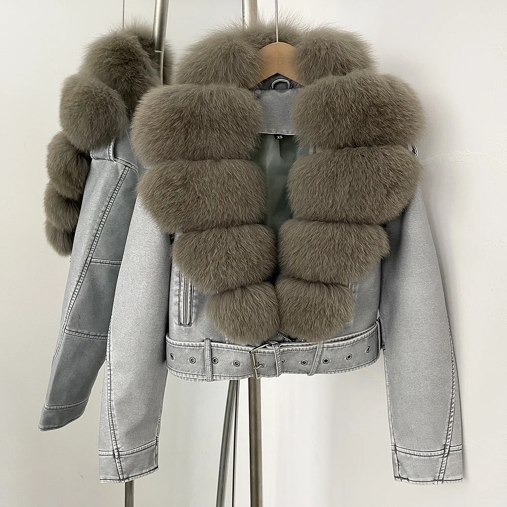 Color: WHITE, Size: S - Fake Leather Coat New Natural Fox Fur Autumn Short Faux Leather Jacket Female Spring PU Women Long Sleeve Real Fur Coat Thin