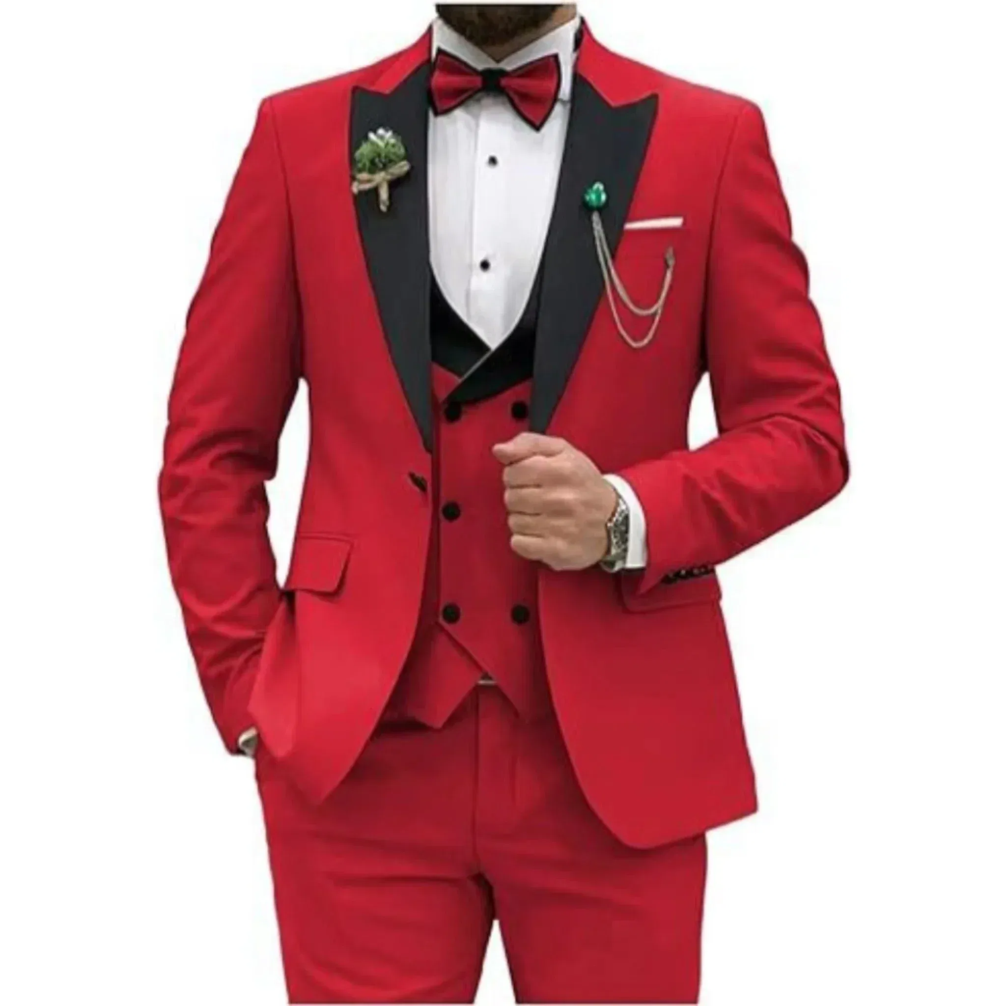 Color: Red, Size: One Size - Men Suit Colorful Luxury Blazer Vest And Pant Sets 3 Piece Birthday Dress Business Prom Evening Party Costumes High Quality