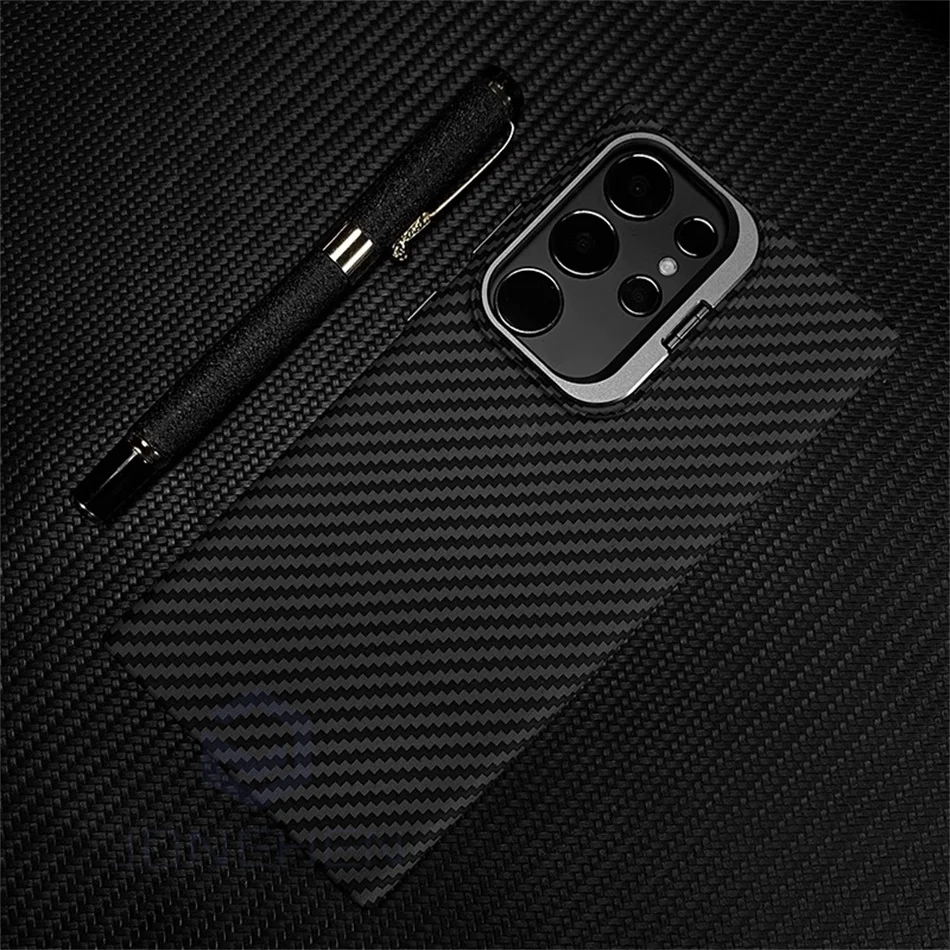 Color: black, Material: Plastic - Magnetic Pixel Carbon Fibre Pattern Slim Case For Samsung Galaxy S24 Plus S23 Ultra Luxury Shockproof Hard Cover Stand Metal Len