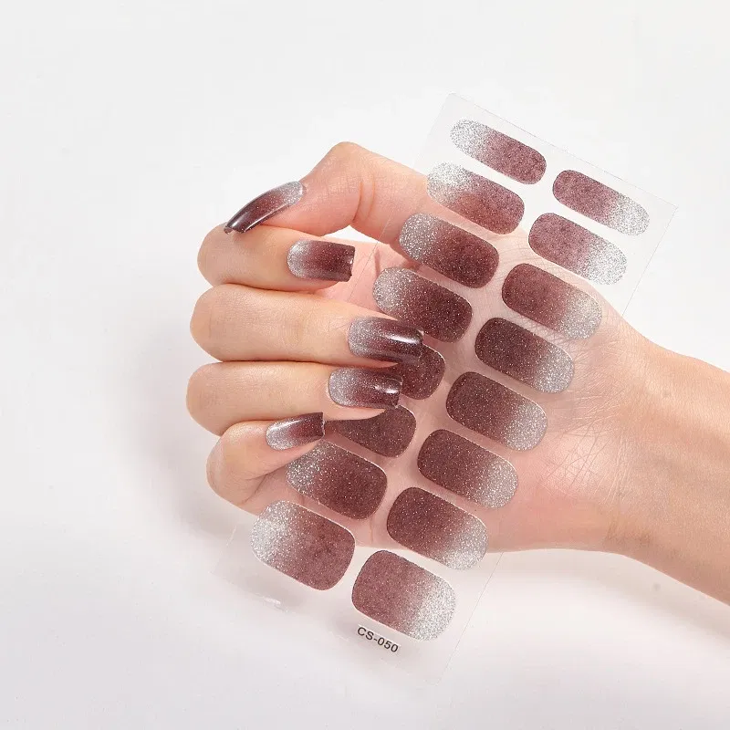 Color: Khaki - DIY Gel Nail Stickers Cured-free Long-Lasting Solid Color Nail Strips Patch Slider Sticker Full Cover Decal Nail Manicure Patch