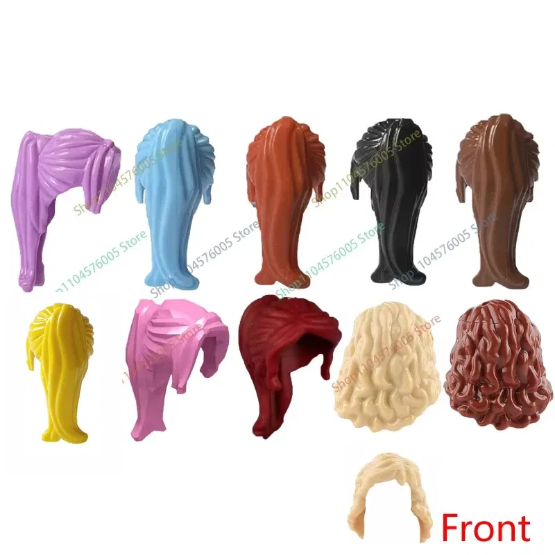 Color: Medium Lavender - MOC Brown Hair Building Blocks City Figures Body Creative Accessory Blond Gold White Parts DIY Hats Mini Bricks Assemble Toy S04