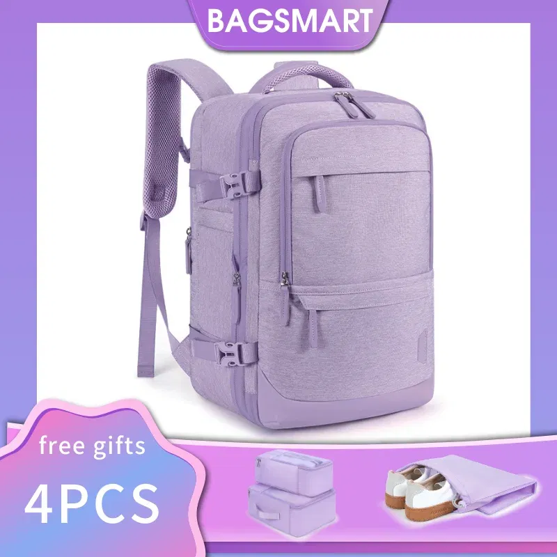 Color: black, Size: 12 inches, Ships From: CHINA - BAGSMART 4PCS Travel Backpack Cabin Carry On Backpack with Packing Cubes 40L Expandable Waterproof Backpacks for Women