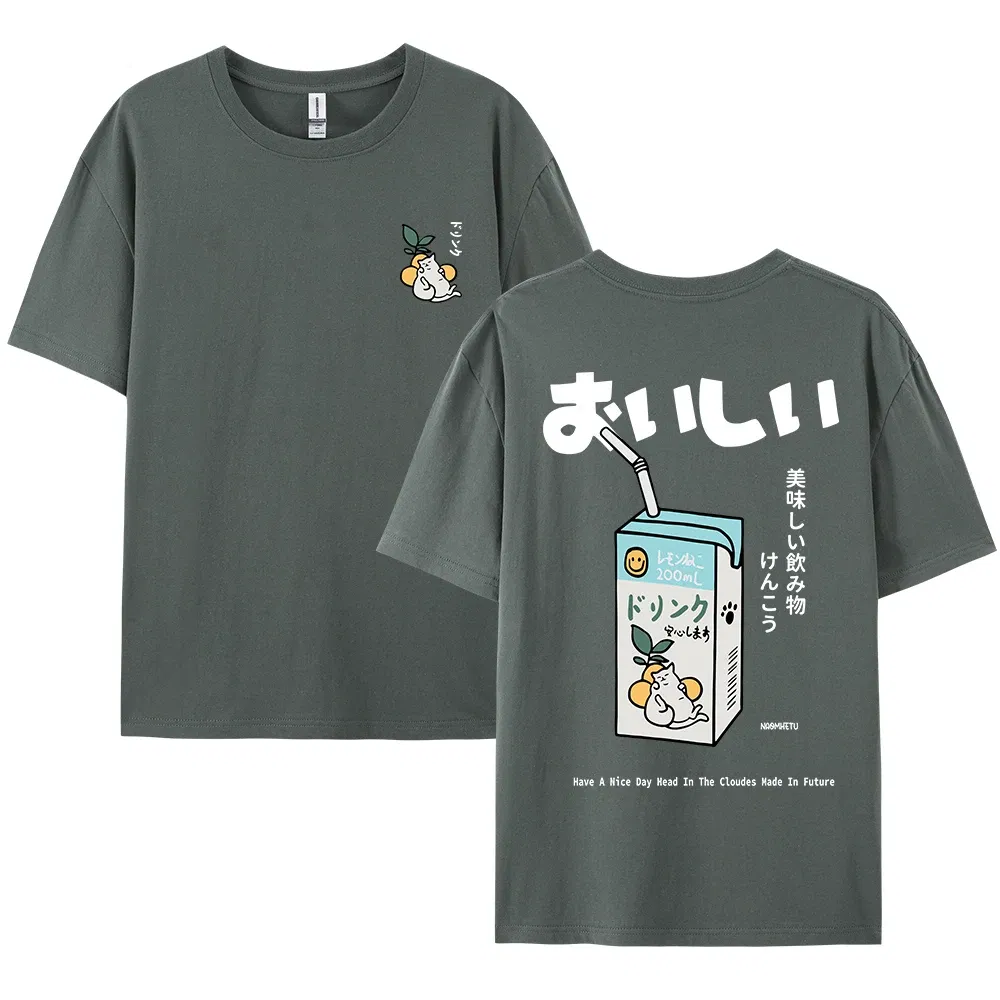 Color: Blue, Size: L - Cute Japanese Cat Print Oversized T-shirt men Women Short Sleeve Loose Casual Tee Shirt Streetwear Tops Cotton Harajuku Clothing