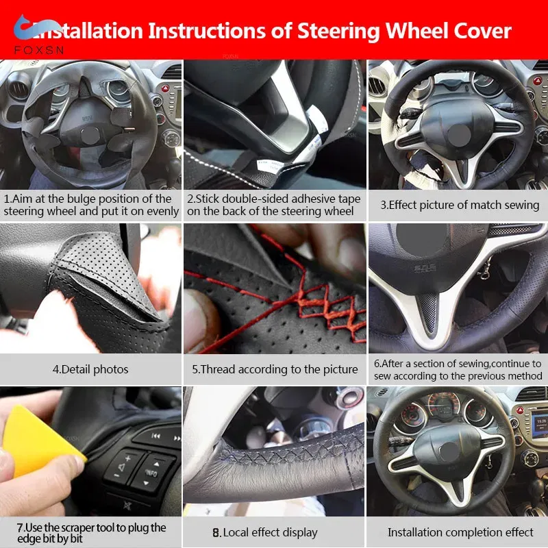 Color Name: SKY BLUE - For Renault Clio 3 RS 2005 2006 2007 2008 2009 2010 2011 2012 2013 Hand-stitch Car Steering Wheel Cover Perforated Leather Trim