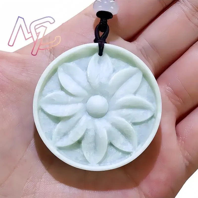 Natural Real Jade Flower Pendant Necklace Designer Charm Gifts for Women Men Carved Jewelry Gift Stone Luxury Fashion Chinese