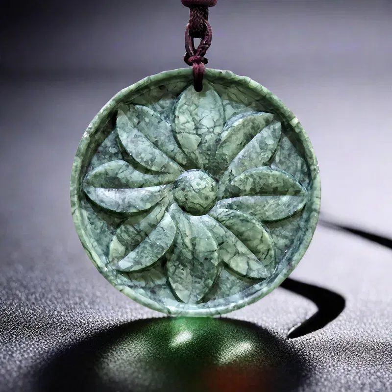 Natural Real Jade Flower Pendant Necklace Designer Charm Gifts for Women Men Carved Jewelry Gift Stone Luxury Fashion Chinese