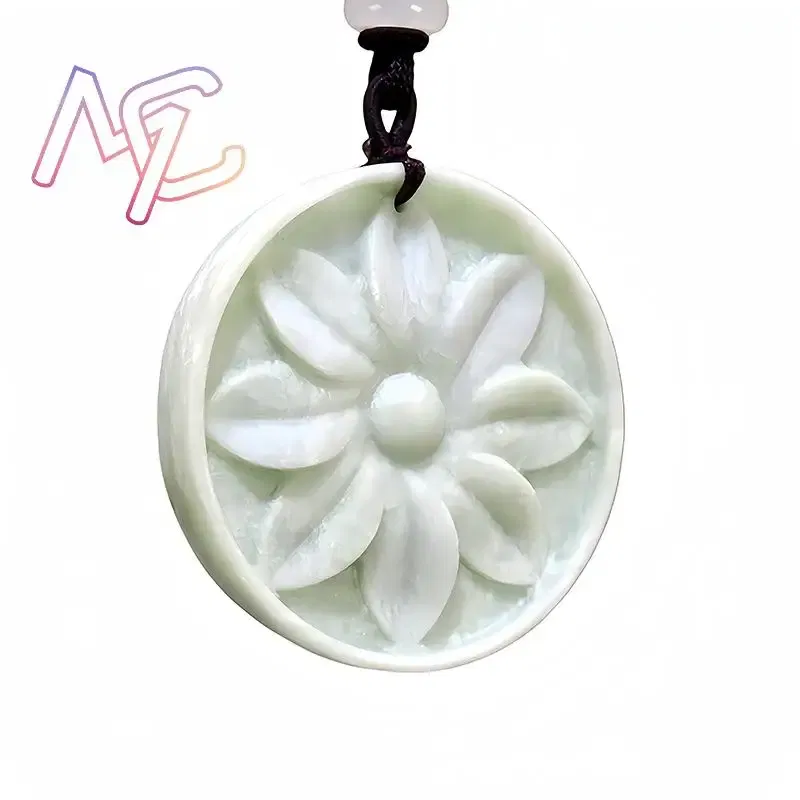 Natural Real Jade Flower Pendant Necklace Designer Charm Gifts for Women Men Carved Jewelry Gift Stone Luxury Fashion Chinese