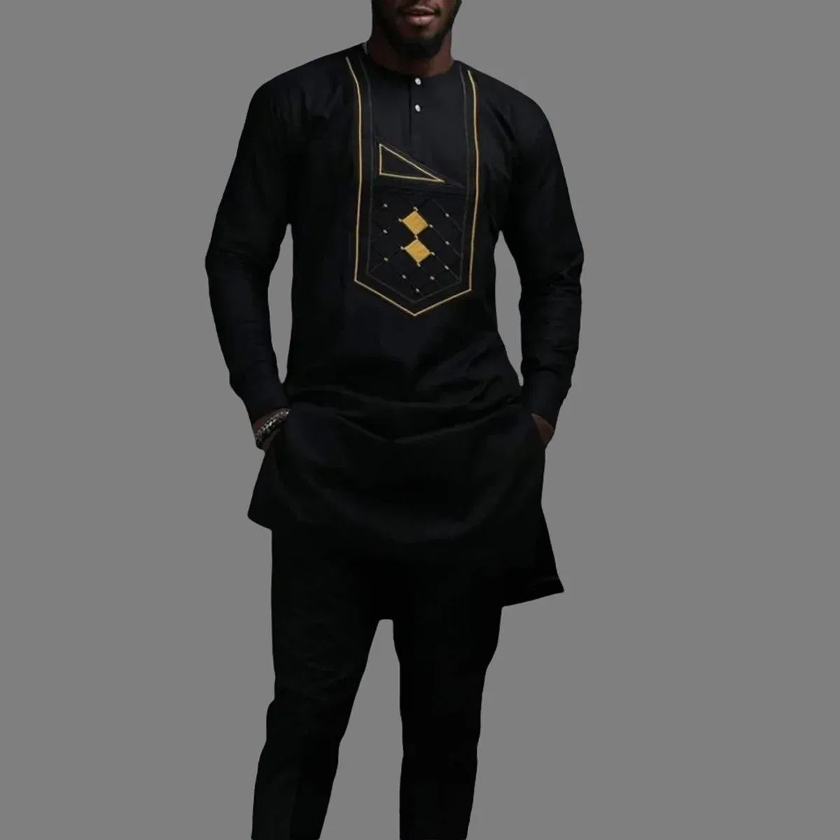 Color: Mint, Size: XXL - New Men's Tenos Wedding 2-Piece Suit Waist Pants Shirt Solid Color Panel Long Sleeve Party African Ethnic Style Clothing (M-4XL)