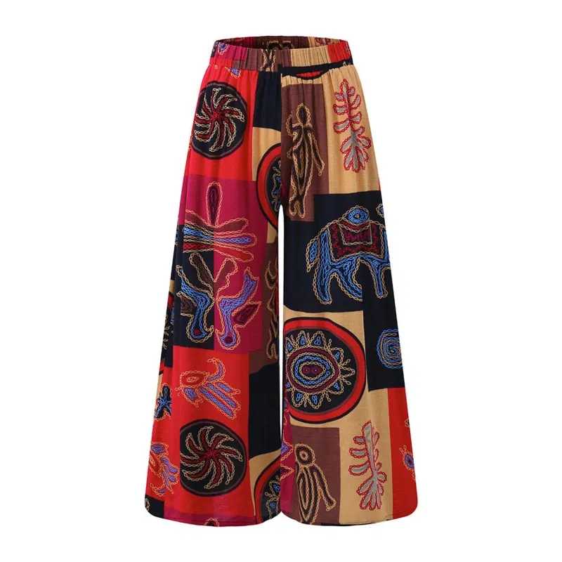Color: Orange, Size: 5XL - Ethnic Style Wide Leg Trousers Women Yoga Harem Pants Gypsy Hippie Thai Boho Court Pants Ruched Waist Aladdin Women's Pants