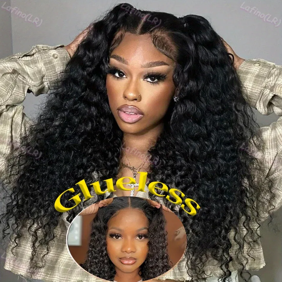 Stretched Length: 34inches, Hair Color: #12, Density: 200%, Ships From: CHINA - Glueless Wig Human Hair Ready To Wear Water Wave Lace Front Wig 4x4 5x5 Lace Closure Black Wig Curly HD Lace Frontal Human Hair