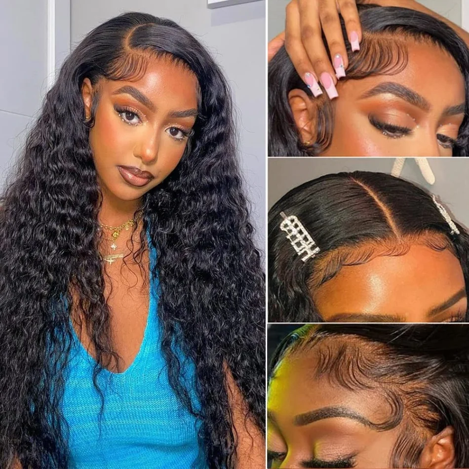 Stretched Length: 34inches, Hair Color: #12, Density: 200%, Ships From: CHINA - Glueless Wig Human Hair Ready To Wear Water Wave Lace Front Wig 4x4 5x5 Lace Closure Black Wig Curly HD Lace Frontal Human Hair