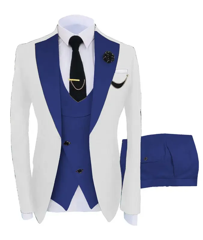 Color: ROYAL BLUE, Size: XXL - 3pcs Men Coat Business Formal Slim Fit Suit Costumes Pour Homme Set Party Vest Pants Wedding Blazer Verde Hombre Terno Masculino
