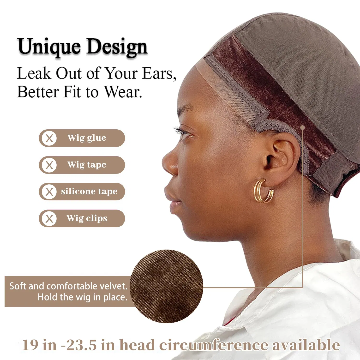 Color: Dark Brown - Wig Cap with Grip Band for Keeping Wigs in Place, More Full Cap-wide Transparent Lace for Lace Front Wigs