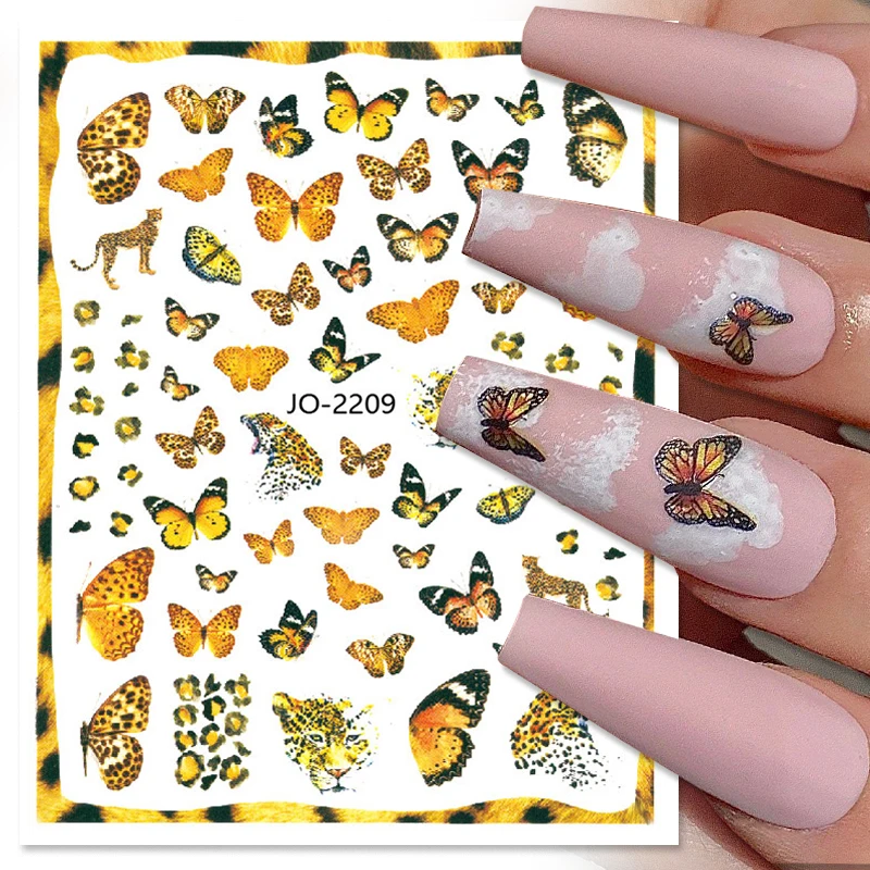 Color: Burgundy - 3D Blue Butterfly Adhesive Stickers Nail Art Decoration Laser Flowers Leaves Nail Sticker Nail Art Supplies Nail Parts