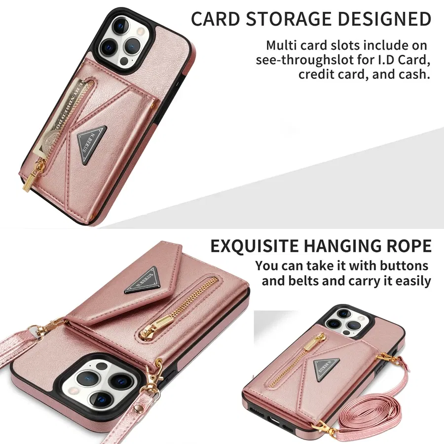Color: Red, Material: Carbon Fiber - Wallet Side Card Zipper Flip Crossbody Leather Case For iPhone 15 14 Pro Max 13 Mini 12 11 SE 2022 2020 X XS XR 8 7 6 6s Plus