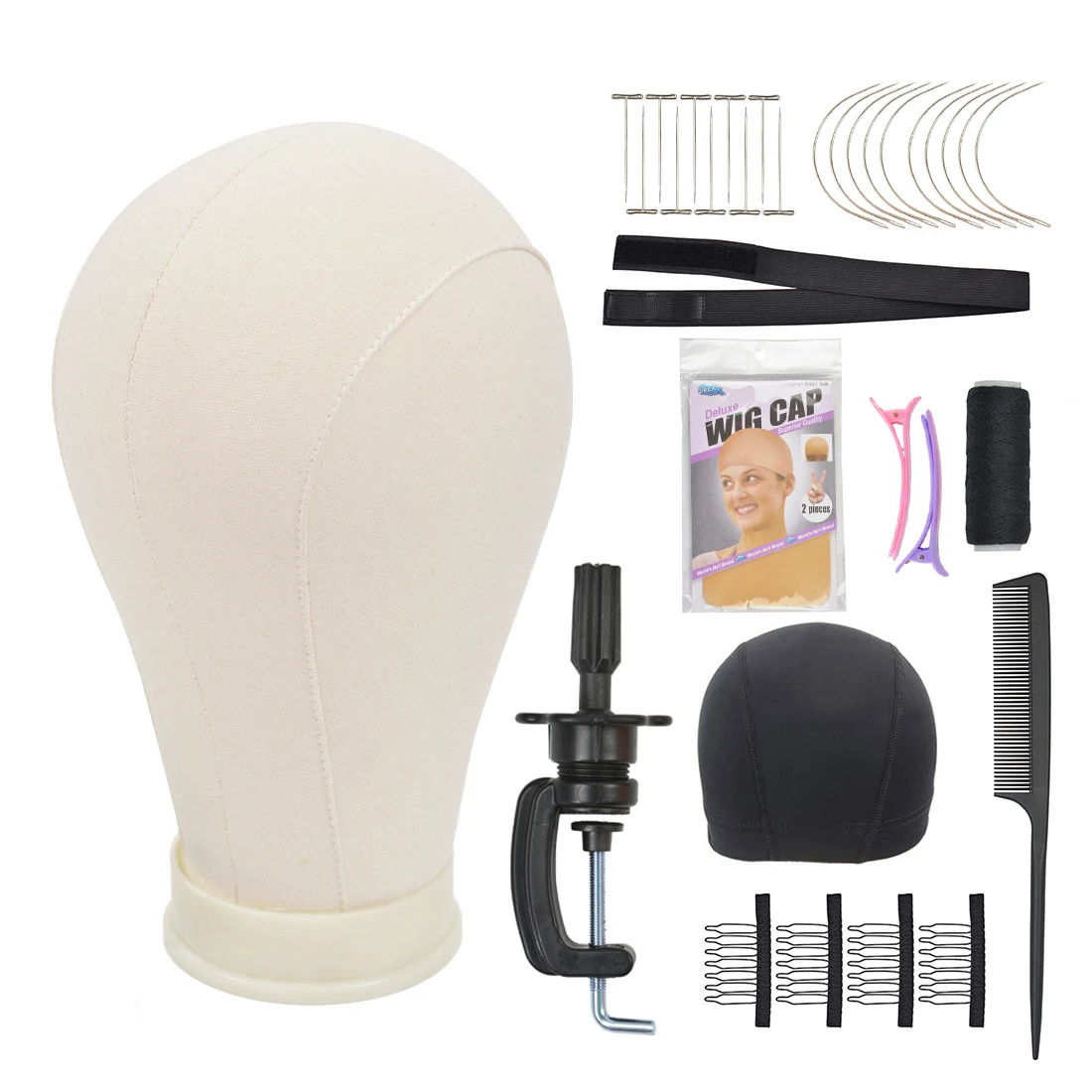 Color: Gold - Canvas Block Head Set with Wig Head Stand Table Clamp for Making Wigs Mannequin Head Wig Accessories ?»?