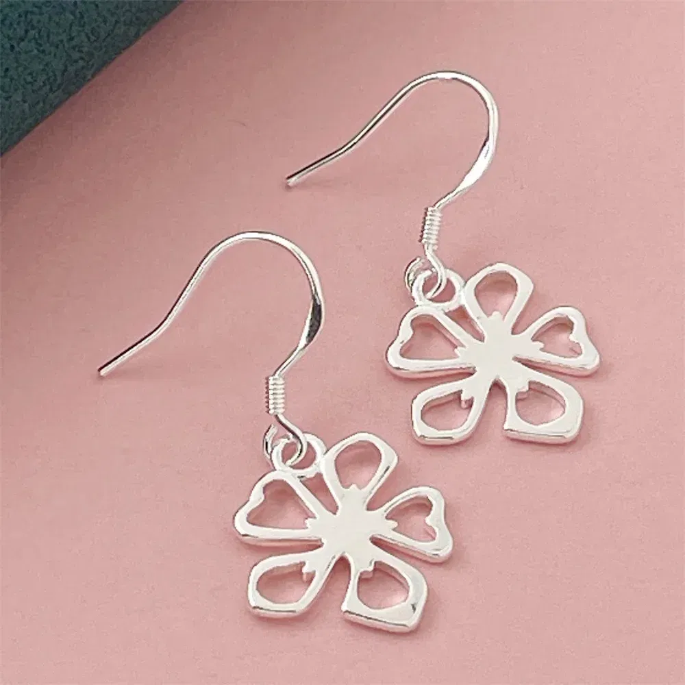 Gem Color: Yellow - 925 Silver Heart Shape Earrings Women Exquisite Student Jewelry Accessories
