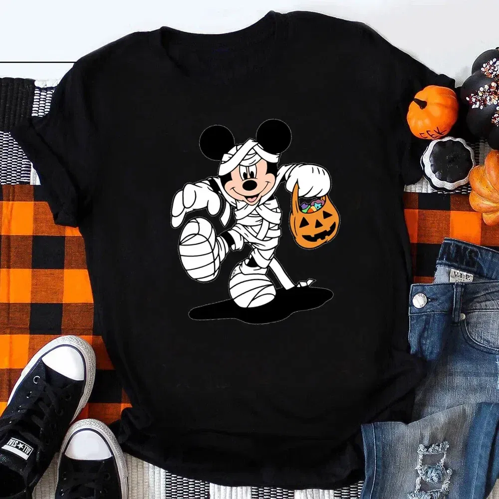 Color: green, Kid Size: 6 - Funny Mickey Minnie Mummy Print Disney Children Cotton T Shirts Trick Treat Fashion Halloween Cute Kid Clothes Girls Streetwear