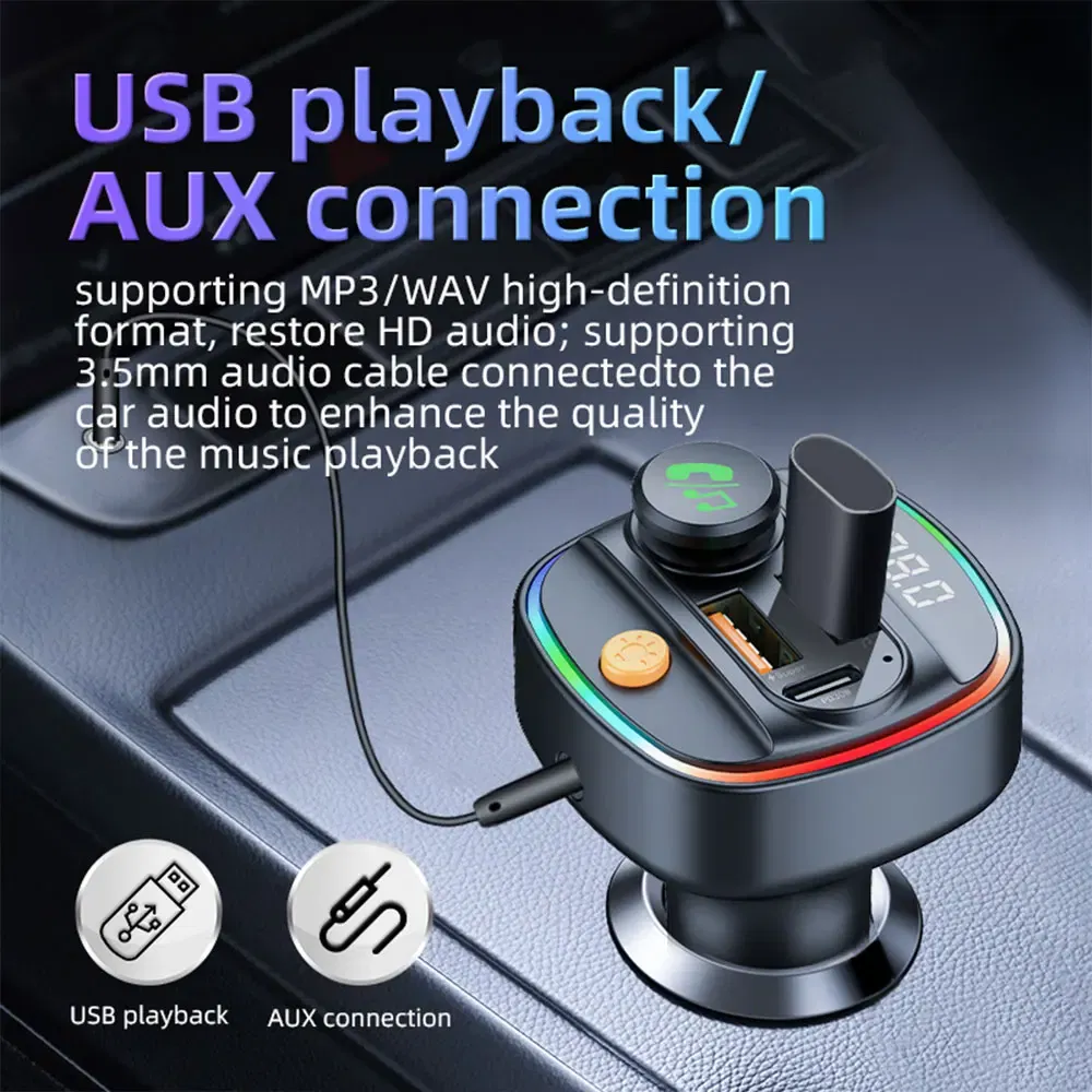 Color Name: GRAY, Ships From: CHINA - Bluetooth 5.3 FM Transmitter Handsfree Car AUX Radio Modulator MP3 Player with 22.5W & PD30W Fast Charge Adapter Car Accessories