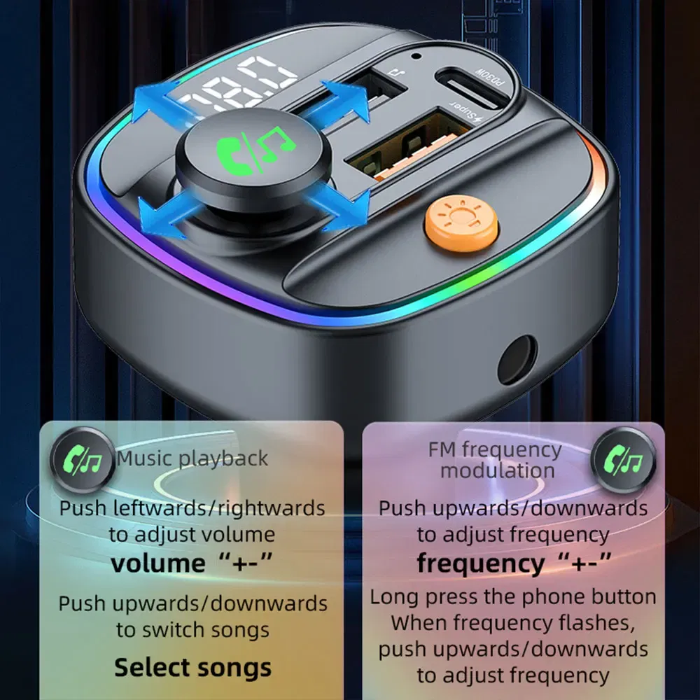 Color Name: GRAY, Ships From: CHINA - Bluetooth 5.3 FM Transmitter Handsfree Car AUX Radio Modulator MP3 Player with 22.5W & PD30W Fast Charge Adapter Car Accessories