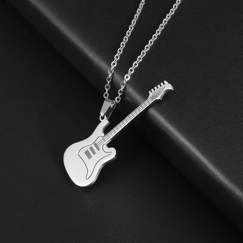 Metal Color: Gold-color - Retro Punk Music Guitar Necklace for Men Personalized Gothic Pendant Fashion Hip Hop Rock Singer Jewelry Gift