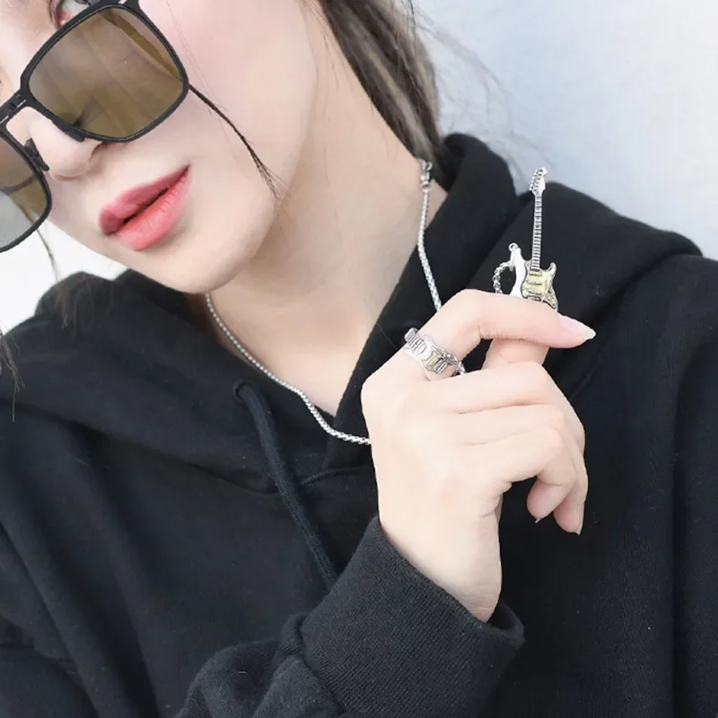 Metal Color: Gold-color - Retro Punk Music Guitar Necklace for Men Personalized Gothic Pendant Fashion Hip Hop Rock Singer Jewelry Gift