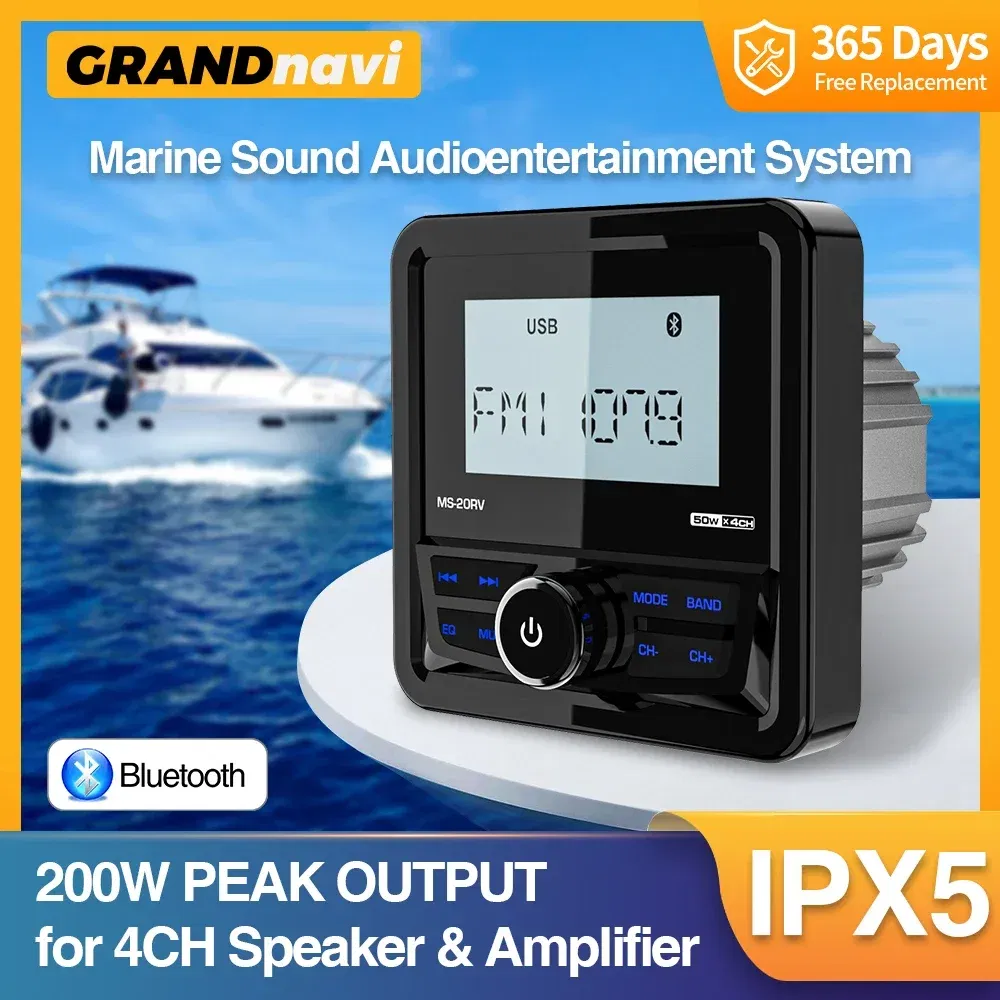 Ships From: CHINA - GRANDnavi Marine Radio Boat Stereo Bluetooth FM AM Digital Media Audio Player Waterproof For Yacht ATV UTV Golf Cart Motorcycle