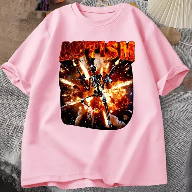 Color: Brown, Size: XS?€old?‰ - Autistic Funny Skeleton T Shirt Women Men Autism Edgy Skeleton Meme T-shirt Casual Short Sleeve Tshirt Round Neck Clothes