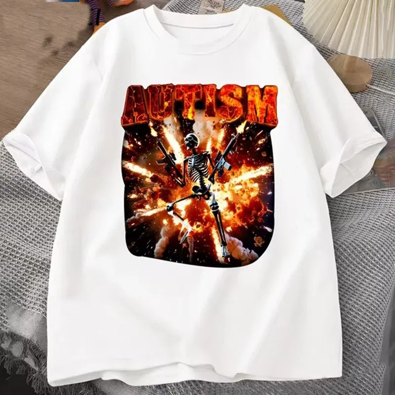 Color: Brown, Size: XS?€old?‰ - Autistic Funny Skeleton T Shirt Women Men Autism Edgy Skeleton Meme T-shirt Casual Short Sleeve Tshirt Round Neck Clothes