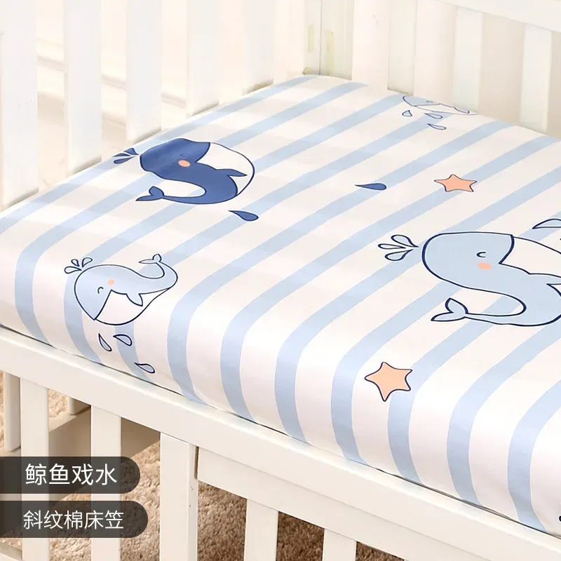 Color: GRAY - 130cm * 70cm Cotton Crib Top Baby Bed Cover Child Infant Newborn Mattress Cover Twill Cotton Bedding