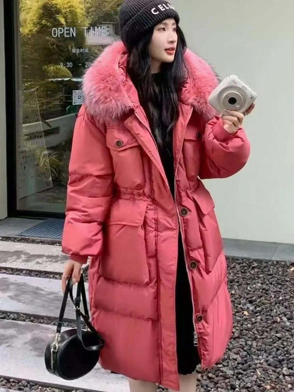 Color: WHITE, Size: S - Down Jacket Women Waterproof Winter Long Puffer Jacket 2024 Real Raccoon Fur Hooded Duck Down Coat Female Rain Feather Parkas