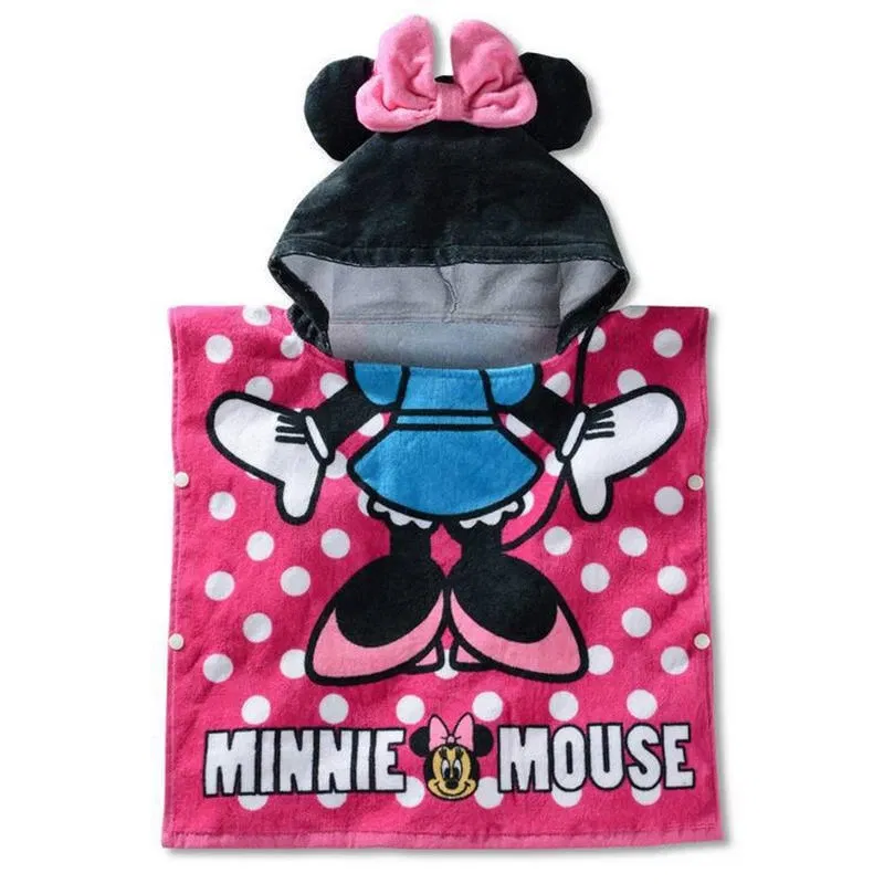 Color: Red - Disney Kids Hooded Bath Towel Child Breathable Gauze Cloak Beach Towel Mickey Minnie Cartoon Boy Grl BAth Towel 60x120cm