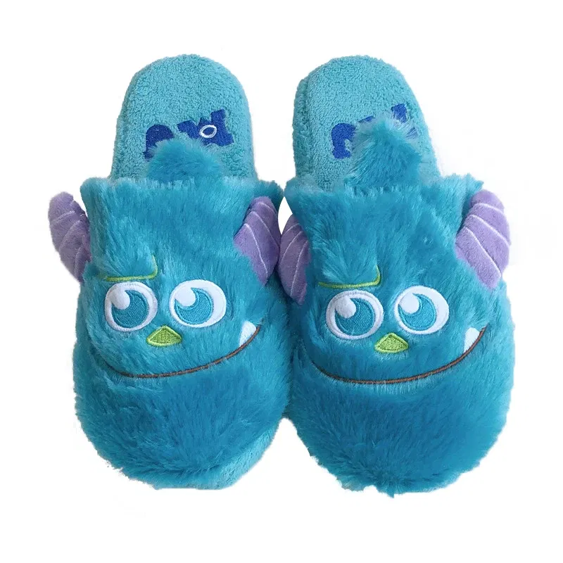 Color: Olivine, Shoe Size: 36 - Cartoon Sulley Mike Slippers Cute Girl Warm Home Slippers Women Indoor Slippers Blue Duck Kawaii Non-slip Slippers Gifts EU36-41