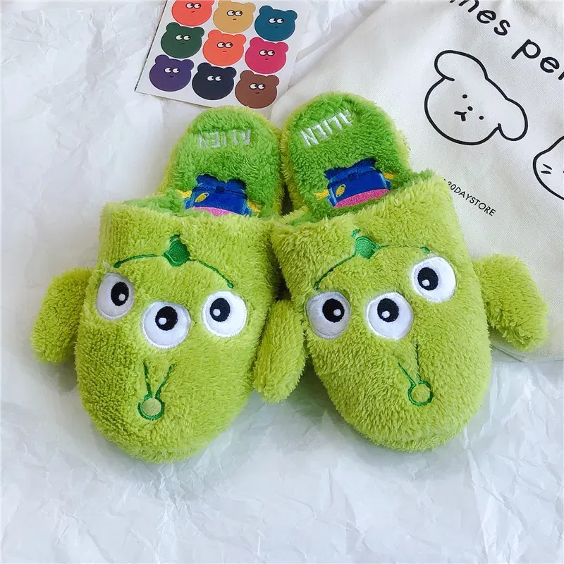 Color: Olivine, Shoe Size: 36 - Cartoon Sulley Mike Slippers Cute Girl Warm Home Slippers Women Indoor Slippers Blue Duck Kawaii Non-slip Slippers Gifts EU36-41
