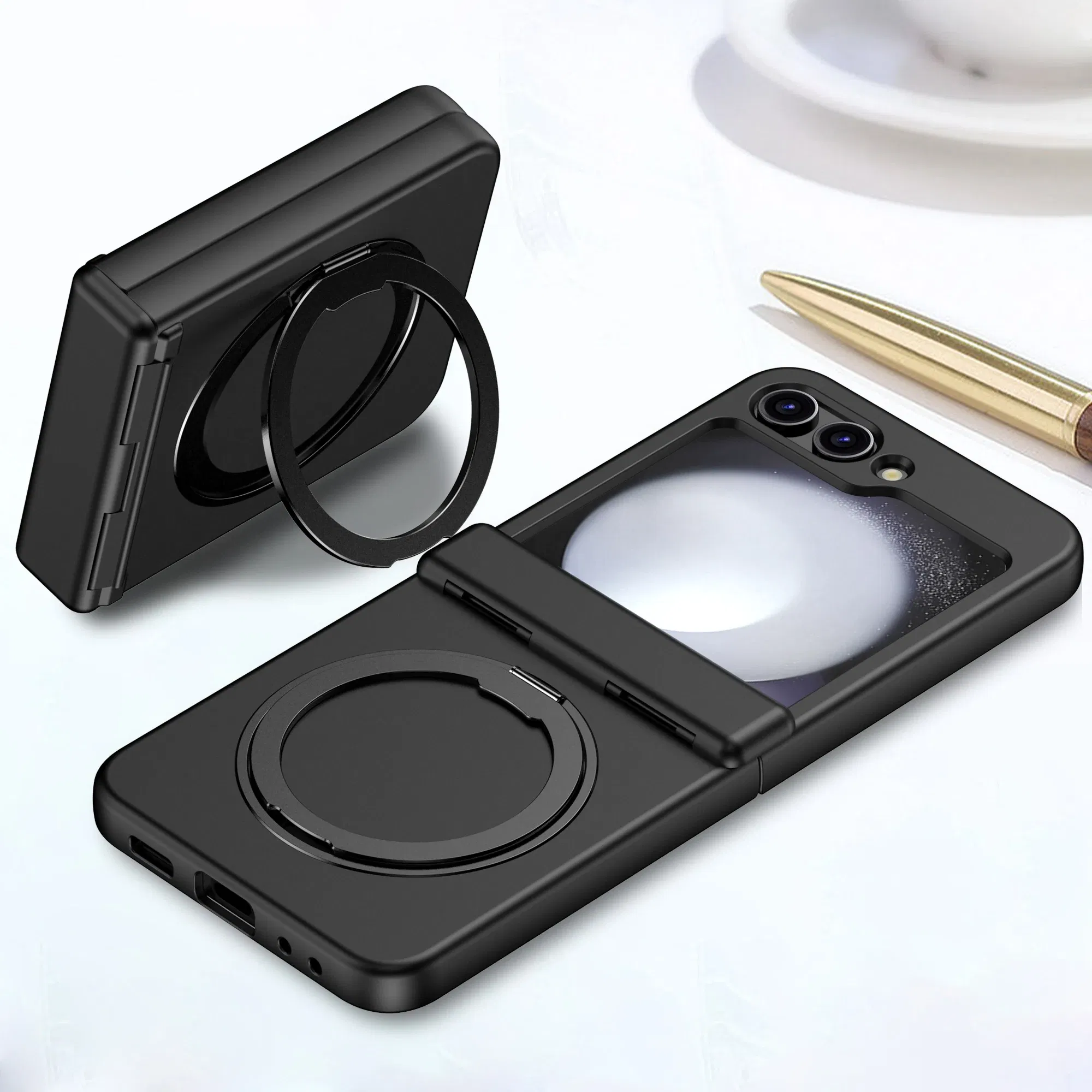 Color: Black, Material: ABS - For Samsung Galaxy Z Flip5 Rotating 360?° Holder Phone case Magsafe Wireless charge 360 Degree Ring Magnetic stand Phone Covers