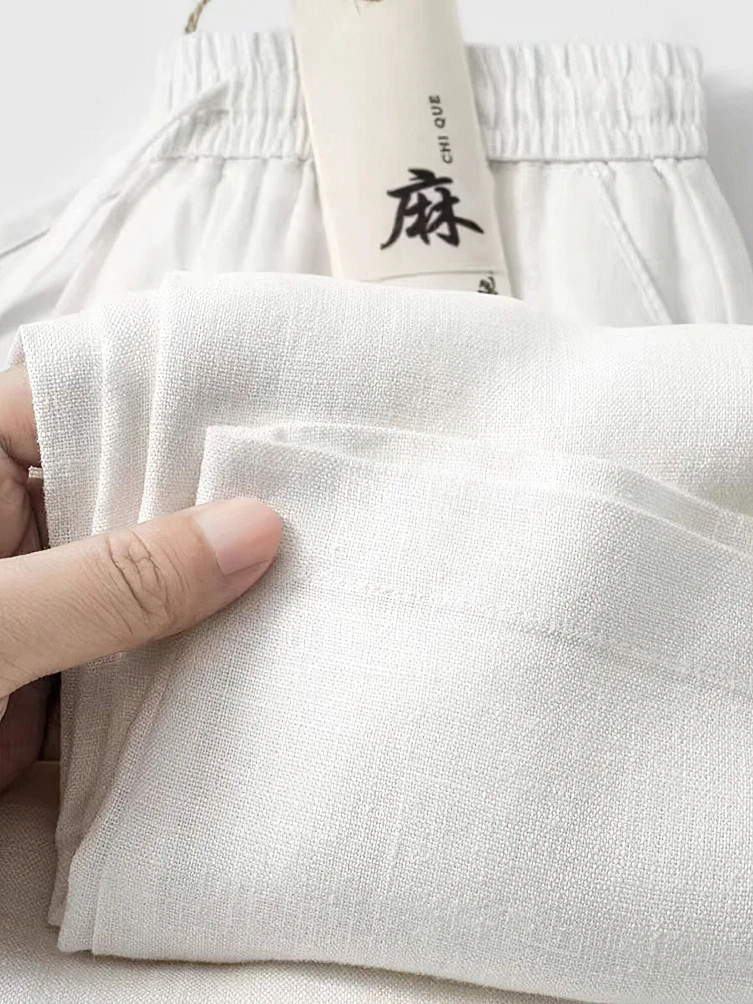 Color: Beige, Size: XL - Straight Casual Cotton Linen Pants Men Wide Leg Lightweight Baggy Cotton Sweatpants Male Walking Jogger Trousers Work