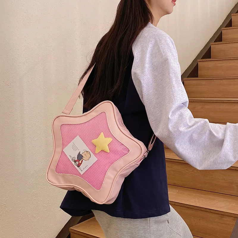 Color: Blue - Japanese Style Minimalist Cute Aesthetic Shoulder Bag for Students Kawaii Crossbody Purse Street Fashion