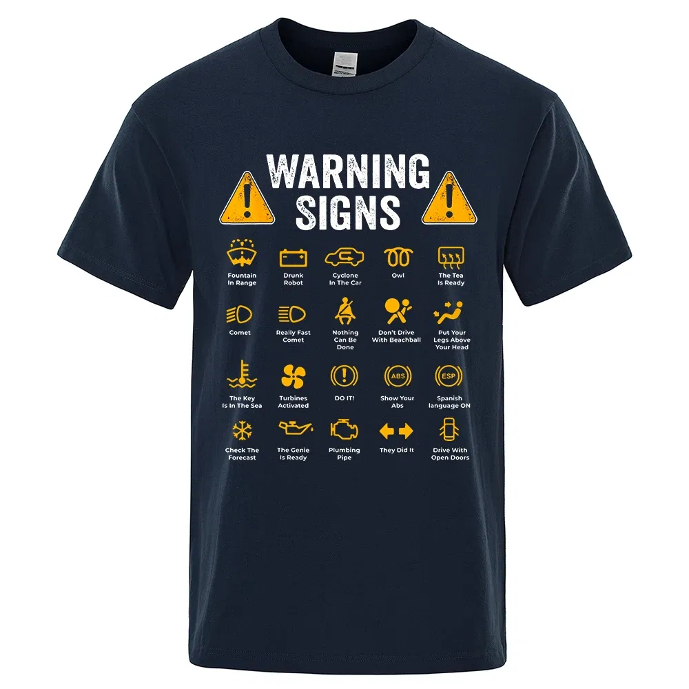 Color: Beige, Size: XXXL - Driving Warning Signs 101 Auto Mechanic Gift Driver Funny Print T-Shirt Fashion Casual Big size T Shirt Cotton Mens Tops Tees
