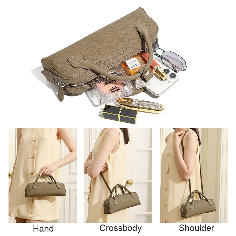 New Women's Solid Color Genuine Leather Handbag Lady Large Cpacity Sausage Armpit Bag Girls Commuting Single Shoulder Crossbody